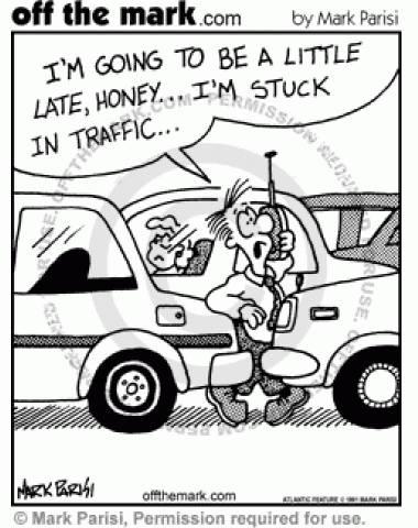 Traffic Jam Excuse - off the mark cartoons