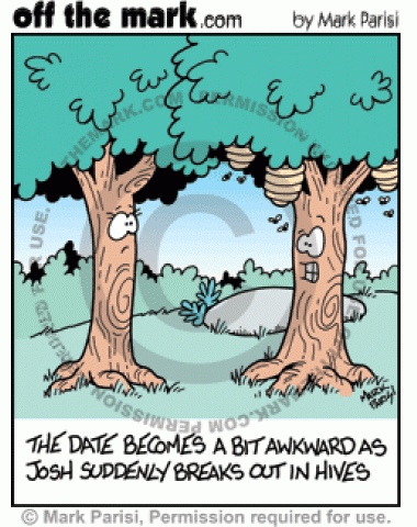 A tree's date gets awkward when he breaks out in bee hives.