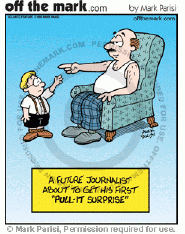 <p>
	A future journalist is about to get his first pull-it surprise.</p>
