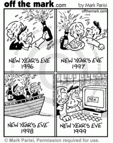 Most New Year's Eves, people party, but at the end of 1999 they stare anxiously at their computer.