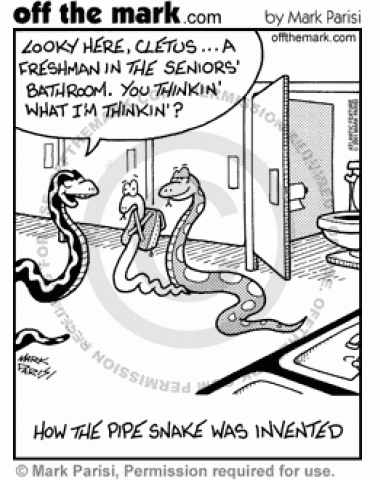 The pipe snake was invented when a snake went into the wrong bathroom at school.