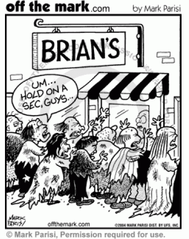 A group of zombies go to the store Brian's, thinking its brains.