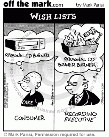A consumer and an executive wish for different kinds of CD burners.