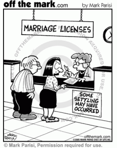 A couple goes to get a marriage license.