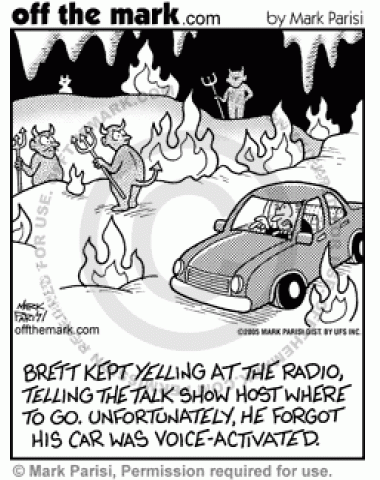Smart Car goes to Hell - off the mark cartoons