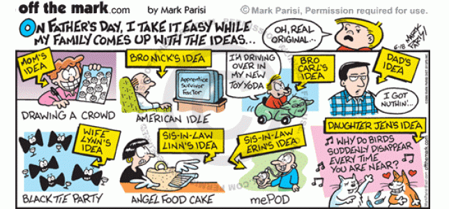 Mark's family comes up with cartoon ideas for Father's Day.
