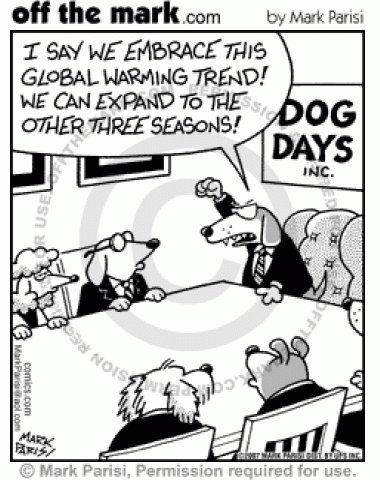 A company called Dog Days Inc. will embrace global warming so they can expand to the other three seasons.