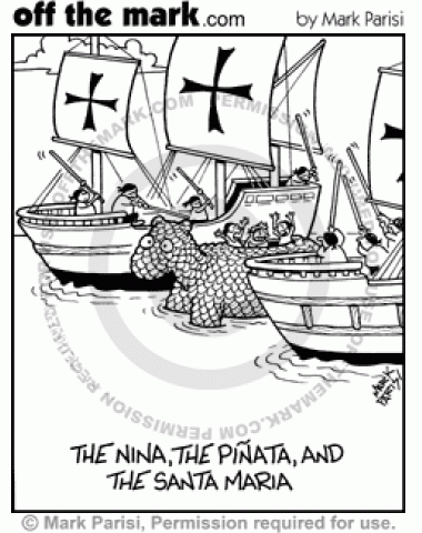 <p>
	Christopher Columbus' exploration voyage is portrayed with the Nina, Pinta, and Santa Maria.</p>
