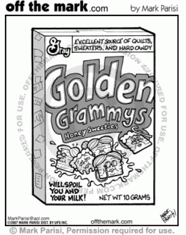 A parody of Golden Grahams cereal called Golden Grammys.