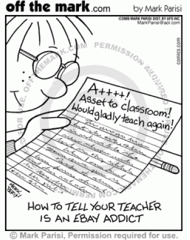 Teacher is ebay addict and grades tests using ebay-like feedback.
