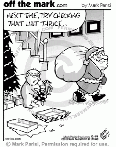 Boy complains Santa should check his list three times because of wrong gift.  