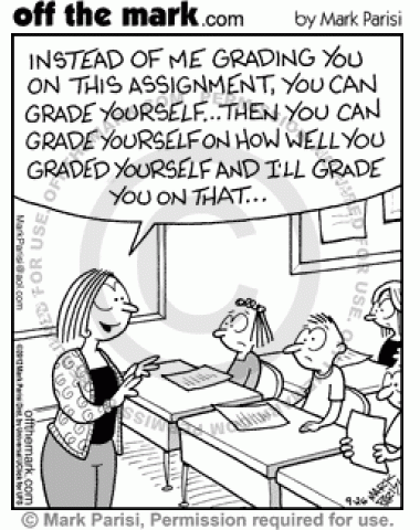 Teacher will grade students' assessments of their own self-given grades.