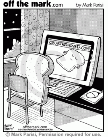 A piece of bread looks at porn of bread with its crust removed.