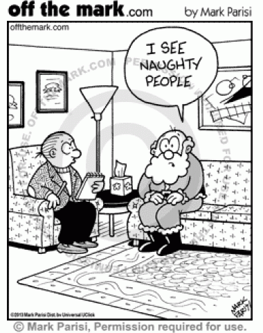Santa goes to his therapist and says he sees naughty people.