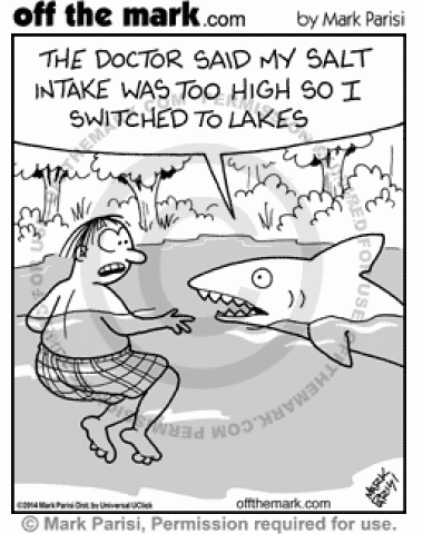 A shark switches to attacking people in lakes because his salt intake was too high.