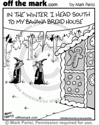 A witch goes south for the winter, where she stays in a banana bread house.