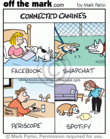 Dog versions of Facebook, Snapchat, Periscope, and Spotify