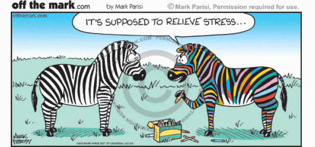 Zebra colors himself in as a stress reliever.