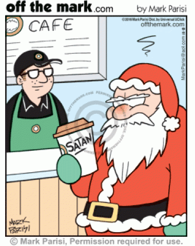 Coffee shop mistakenly writes Satan on Santa's coffee cup.