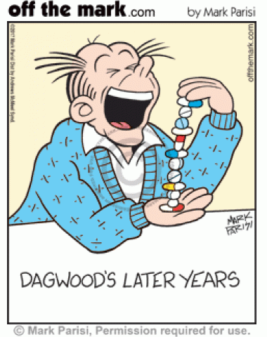 Dagwood ages from sandwiches to medications.
