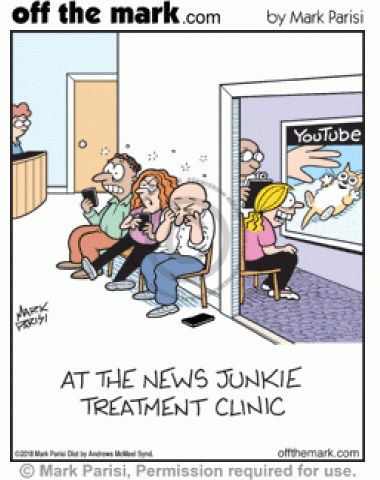 Overwhelmed news addiction patients are treated with funny cat videos on Youtube.