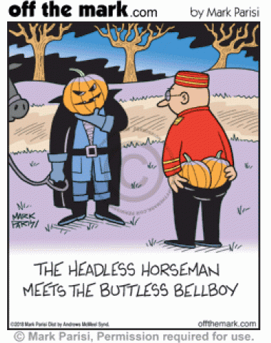 Headless Horseman Meets Buttless Bellboy - off the mark cartoons