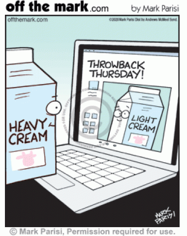 Heavy cream carton on laptop posts younger Throwback Thursday light cream photo online.