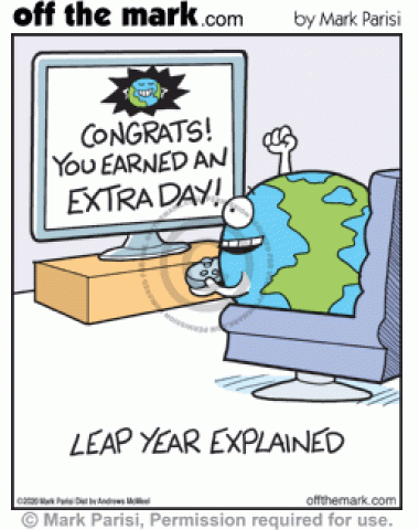 Planet Earth playing video game earns an extra day to explain Leap Years.