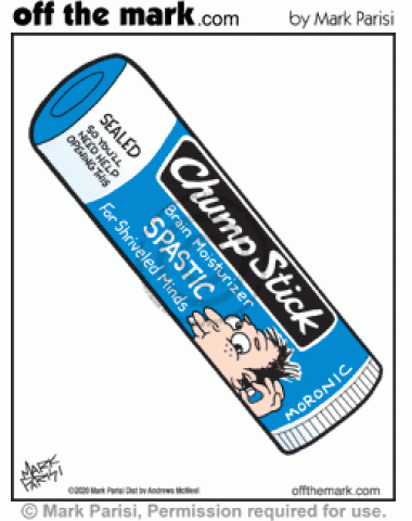 Chump Stick brain moisturizer for morons spoofs Chapstick brand lip balm packaging.