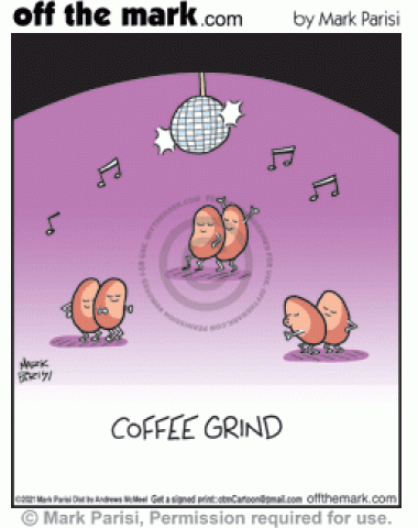 Coffee beans dancing in nightclub grind bodies together in sexy dance.
