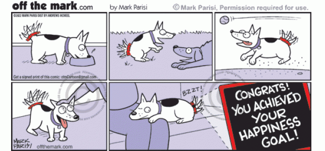 Dog Achieves Tail Wag Fitbit Happiness Goal - off the mark cartoons