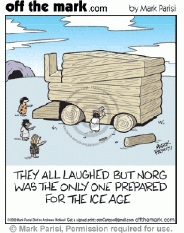 Prehistoric cavemen laughed but wood zamboni builder only one prepared for Ice Age freeze. 