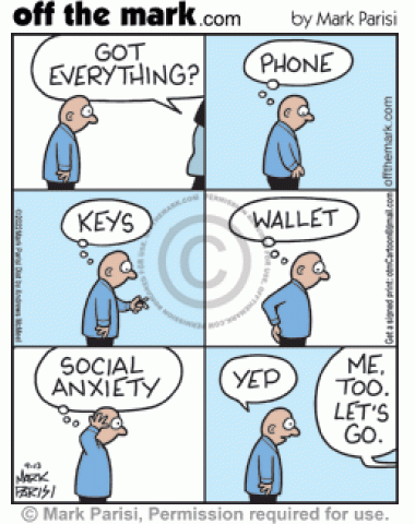 Anxious man prepares mental check list before leaving of phone, keys, wallet & stressful social anxiety. 